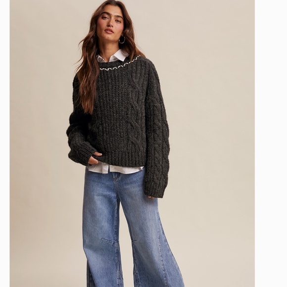 Listicle “ Theresa “ Listicle Braided Knit Sweater with Decorative Stitch 44 - Picture 9 of 11